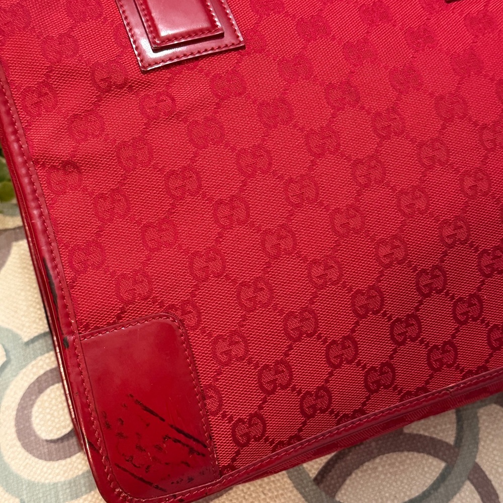 Gucci Red Monogram Canvas Tote Vintage - Picture 13 of 16